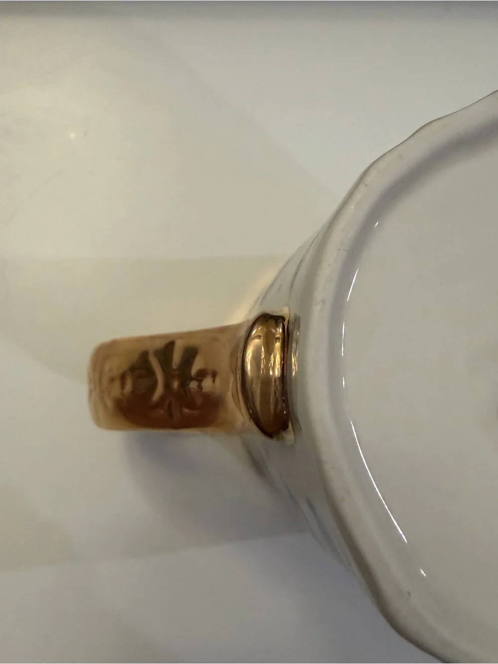 Anthropologie White Ceramic Mug with Blue Eye Motif and Gold Trim
